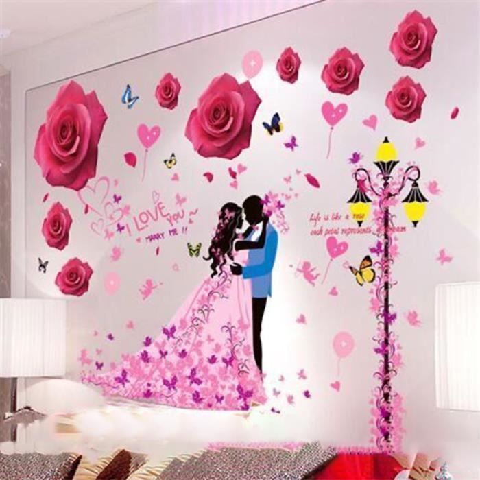 Stickers Muraux Decoration Ensemble de mariage et roses de réverbère Chambre Salon Décoration Fond