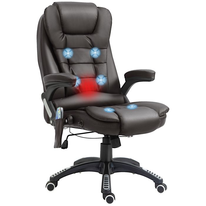 Fauteuil de bureau - HOMCOM - massant et chauffant électrique ergonomique pivotant confort - synthétique - brun
