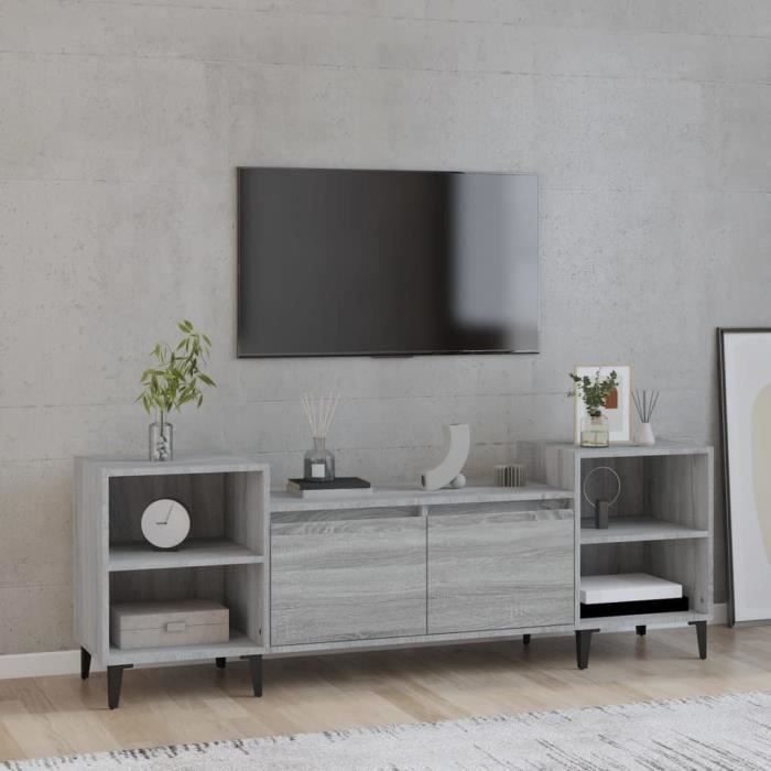 Meuble TV gris béton 102x35x45 cm bois d'ingénierie vidaXL | Leroy Merlin