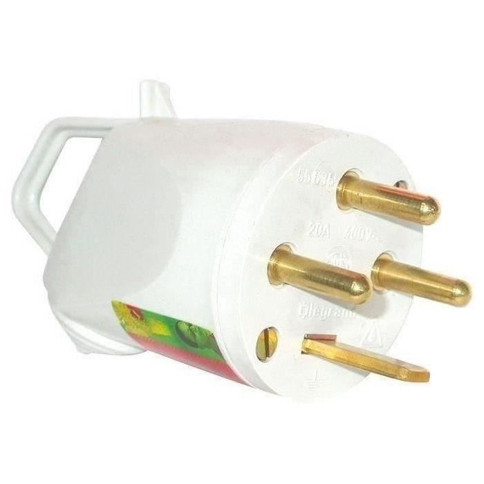 Fiche mâle avec anneau - 3 phases + terre - 20 A