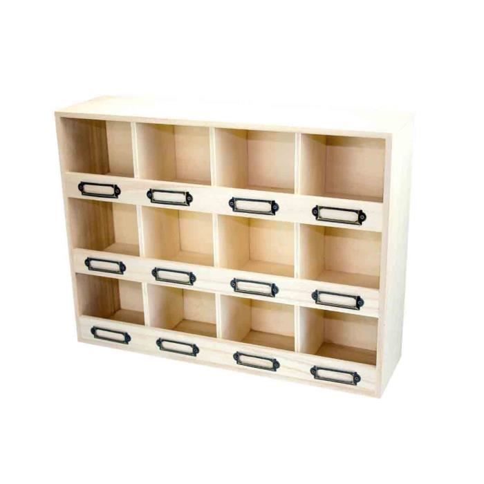 commode bois 12 cases porte-étiquetts 41,5 x 31 x 11 cm - megacrea {couleur}