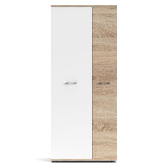 Armoire moderne gain de place Irysel L80xH190cm Bois sonoma et Blanc