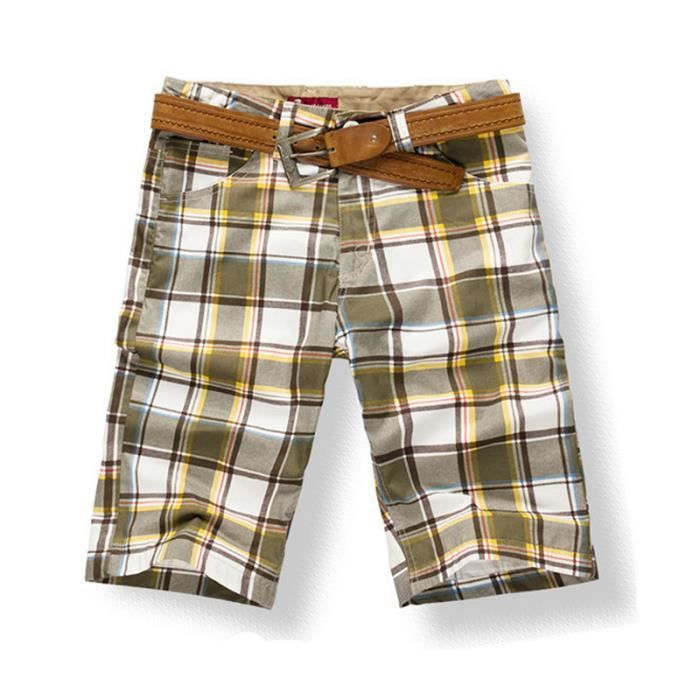 Bermuda Homme A Carreaux Hommes Coton Loisir Jaune 50 Jaune
