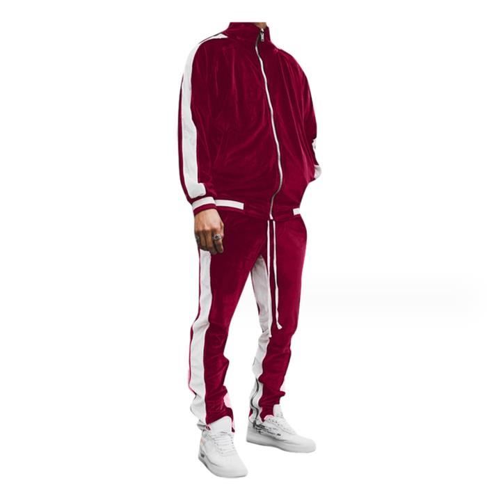 Survetement En Velours Pour Homme Ensemble Sport Et Jogging A Motifs Contrastes Fermeture Integrale rouge XXL Rouge Cdiscount Pret a Porter