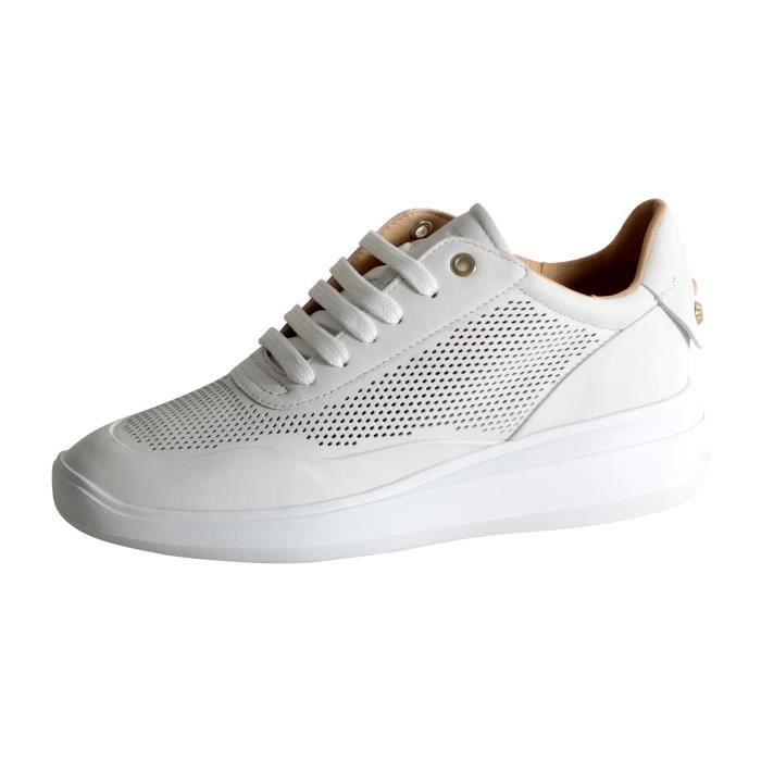 Basket Geox D Rubidia A NAPPA Femme Blanc A lacets Cuir Confort exceptionnel Blanc Cdiscount Chaussures