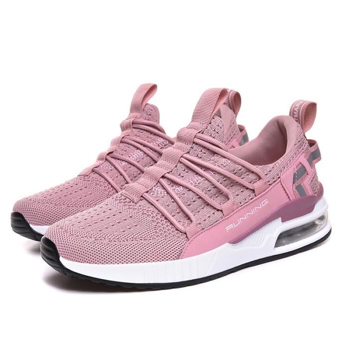 Baskets pour femmes 2020 Rose Plateau Lacets Rose