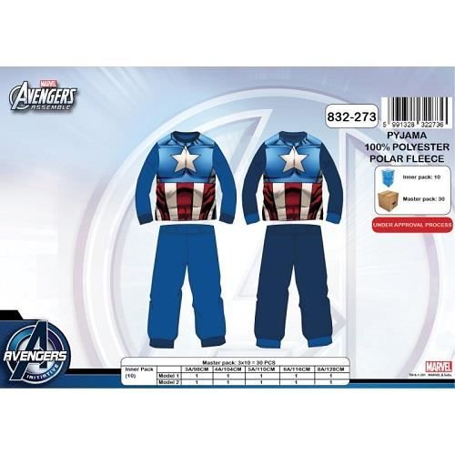 Grenouillère Polaire Garçon Marvel Avengers - Pyjama Chaud Super-Héros Iron Man Thor Hulk Captain America - 3 à 10 Ans