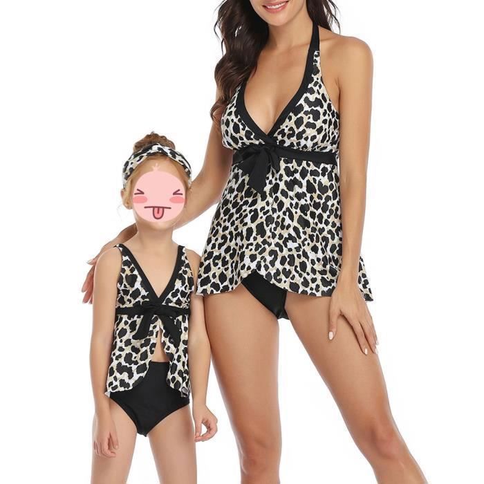 AmzBarley Mere et Fille Maillot de Bain Deux Pieces Ensembles Femme Parent Enfant Taille Haute Bikinis Vintage Costumes Noir Cdiscount Pret a Porter