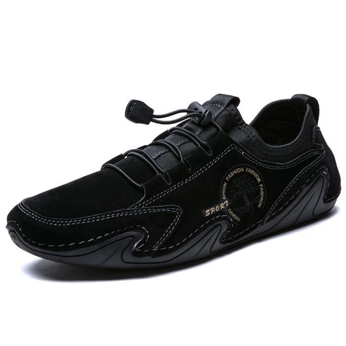 INSFITY Chaussure Casual Sport Homme - INSFITY - Noir - Cuir - Semelle Matelassée Doux - Respirante