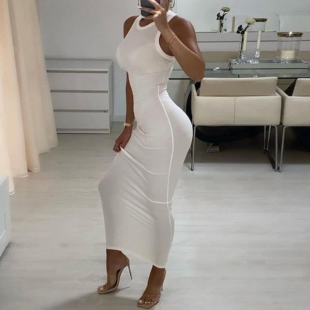 Robe blanche longue moulante discount