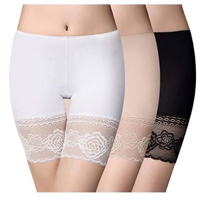 Shorty Femme Culotte de Securite Dentelle Elastique Pantalon de Securite Cycliste Short Long Culottes Anti frottement Lot de 3 Noir beige blanc Cdiscount Pret a Porter