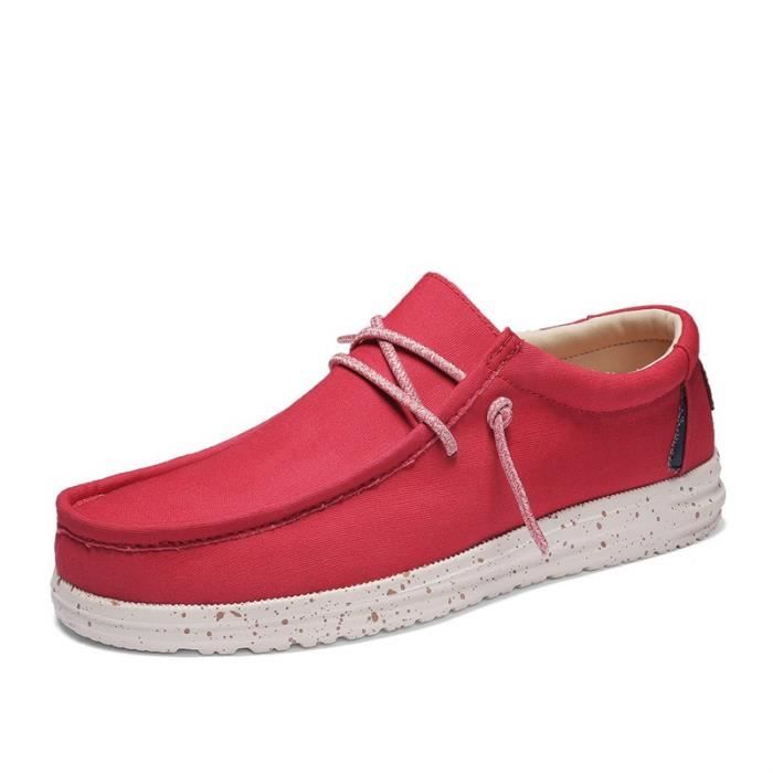 Chaussures bateau Homme Respirante Classique Textile Enfiler Casual Printemps Ete Rouge