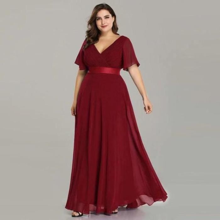 Robe De Soirée Evan Picone Rouge Taille 10 Petite - Col Volants V, Manches Pétales