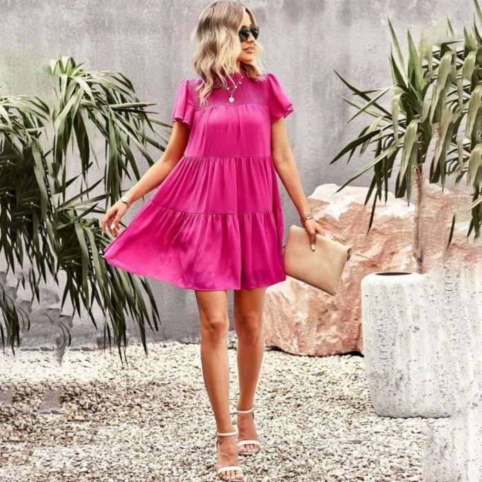 Robe Patineuse D'été Sans Manches Pour Fille - Couleur Unie/dégradée, Col Rond, Léger Et Confortable