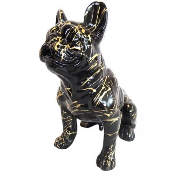 Statue Décorative Chien Bouledogue Français 'Paolo' En Résine Noir Et Blanc - 37 Cm