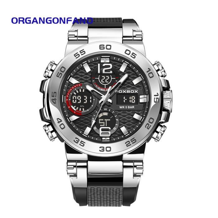 Montres homme - nouvelle arrivée double affichage multifonction silicone lumineux sport casual imperméable montres homme-Argent