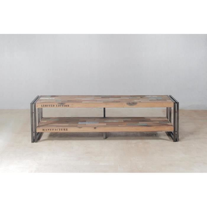 Meuble Tv En Bois Recycle Metal L120cm Caravelle Achat Vente