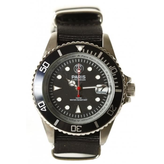 MONTRE PSG ACIER NOIRE BRACELET NYLON TISSUS NATO PARIS SAINT GERMAIN HOMME  - Cdiscount Bijouterie