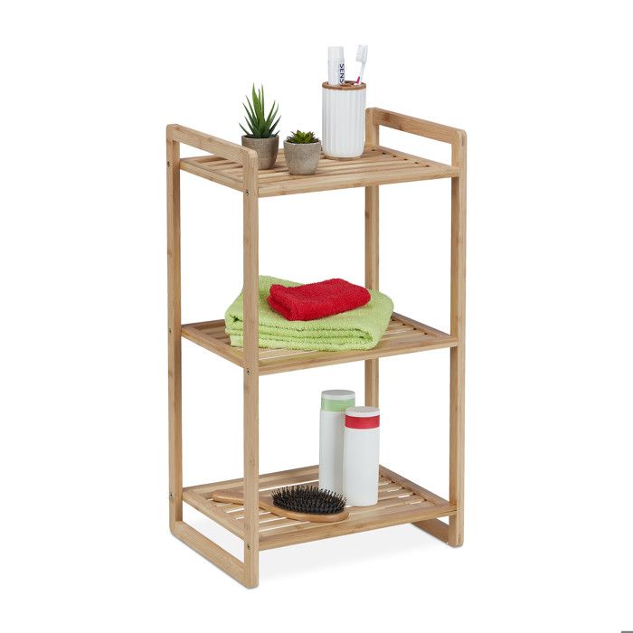 Relaxdays Mueble de Baño de Pie Hecho de Bambú, Balda Ajustable, Puerta