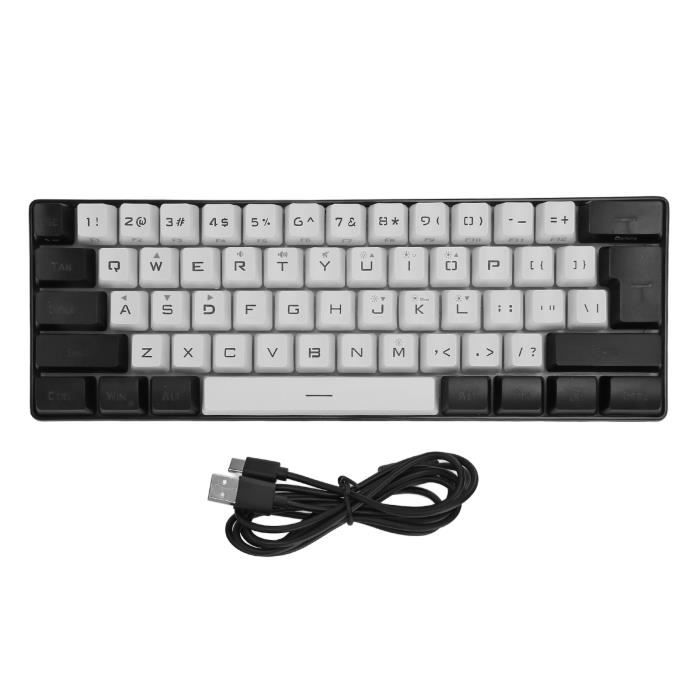 SALALIS Mini clavier RVB G61 Mini clavier RGB LED rétro-éclairage 61 touches ergonomique mécanique informatique clavier Blanc