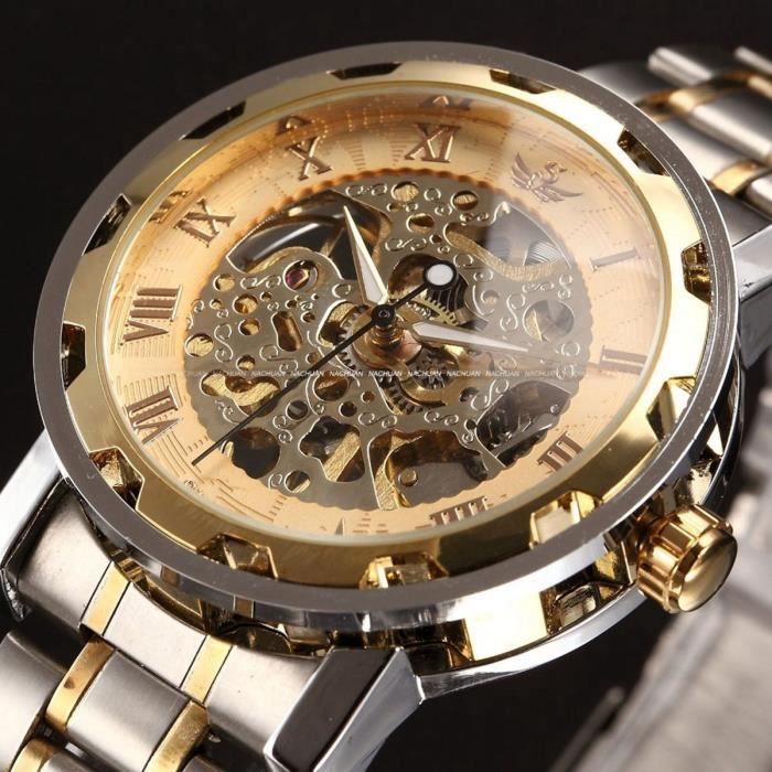 classique marque montre sewor hommes skeleton montre mécanique transparent steampunk main vent complet en acier inoxydable montre ho