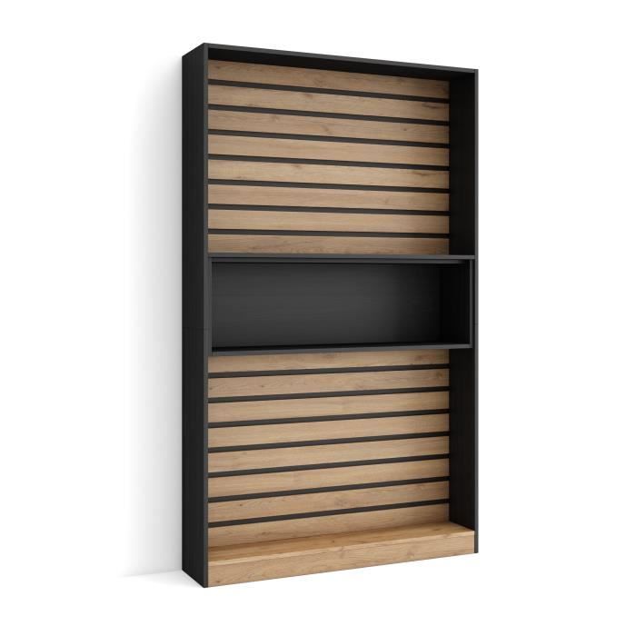 Étagère Bibliothèque Étagère de Rangement 110x186x25cm Salon Salle à manger Bureau Chêne et noir RF2323