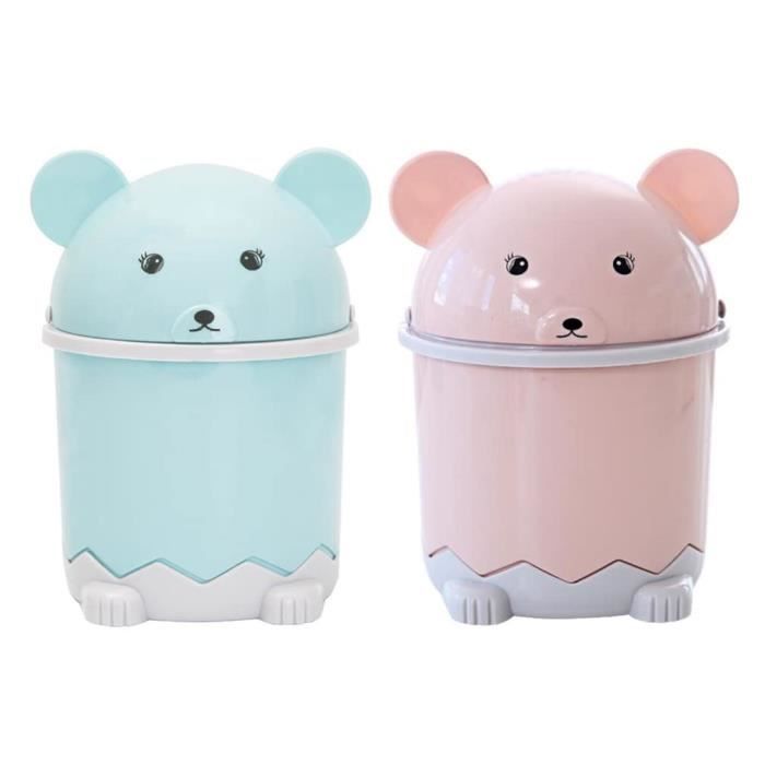 Mini Poubelle De Bureau Cabilock Avec Couvercle Basculant - Design Panda, Couleur Ciel, 15x12x11 Cm - Pour Cuisine, Salon, Bureau, Voiture
