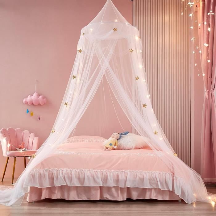 Eimilaly Ciel De Lit Arc-en-Ciel De Princesse Avec 250 Lumières De Rideau Blanc Chaud, Ciel De Lit Pour Décoration De Chambre De Fille Ou Fête Sur Le Theme De La Licorne