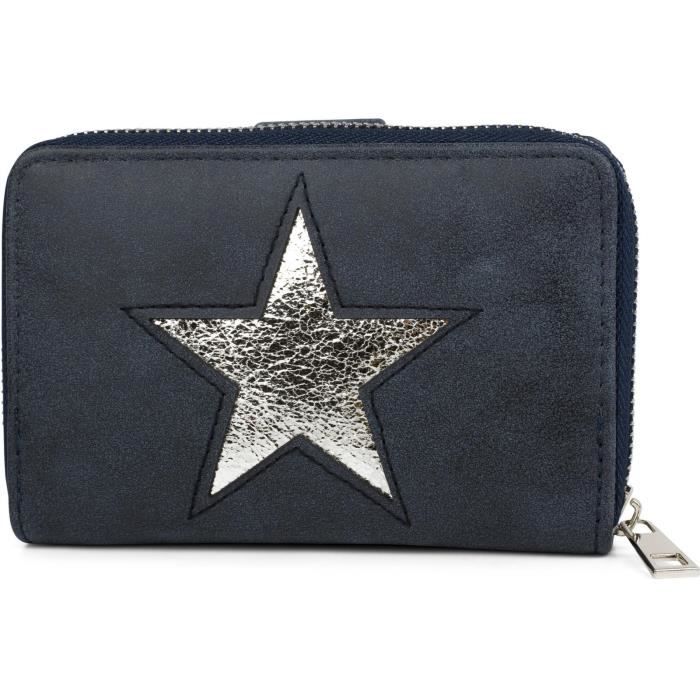 stylebreaker sac portefeuille à étoile avec aspect paillette ou métallique, fermeture éclair, porte-monnaie, femme 02040076 [bleu