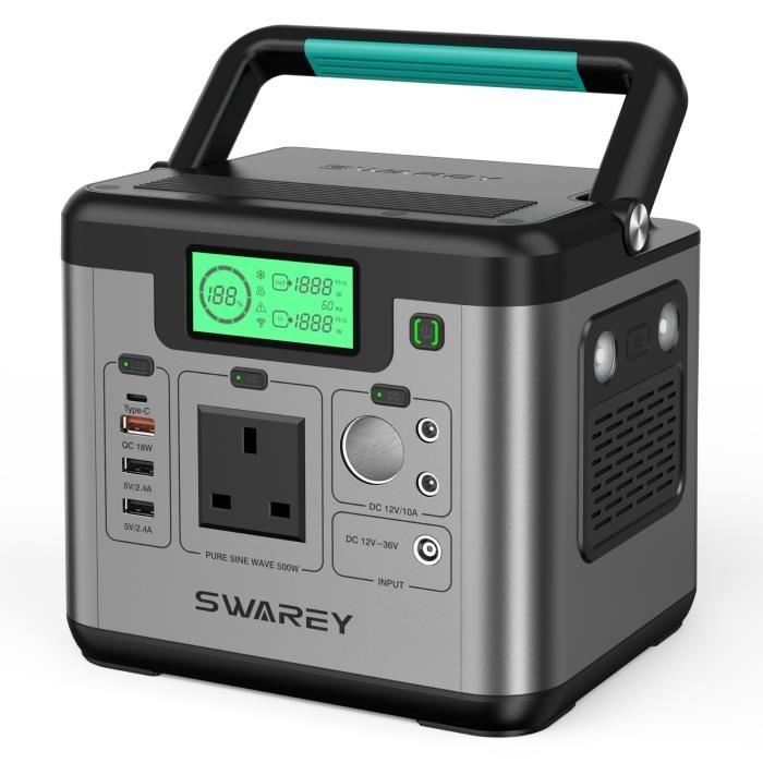 SWAREY Générateur Solaire Portable 500W 518Wh avec 100W Panneau Solaire  Pliable