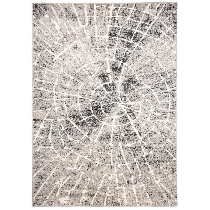 Tapis De Salon Lecce 160x230 Cm Crème - Poils Courts Motif Géométrique Boho Scandinave 3D - Idéal Chambre, Bureau, Couloir