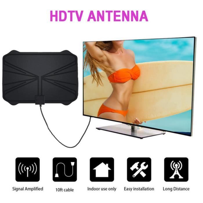 Antenne TV Numérique HD 4K Avec Amplificateur - Portée 900 Km Intérieur Extérieur 5m Câble