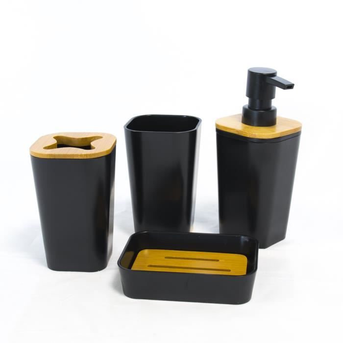 Set Accessoires Pour Salle De Bain En Bambou Noir Achat