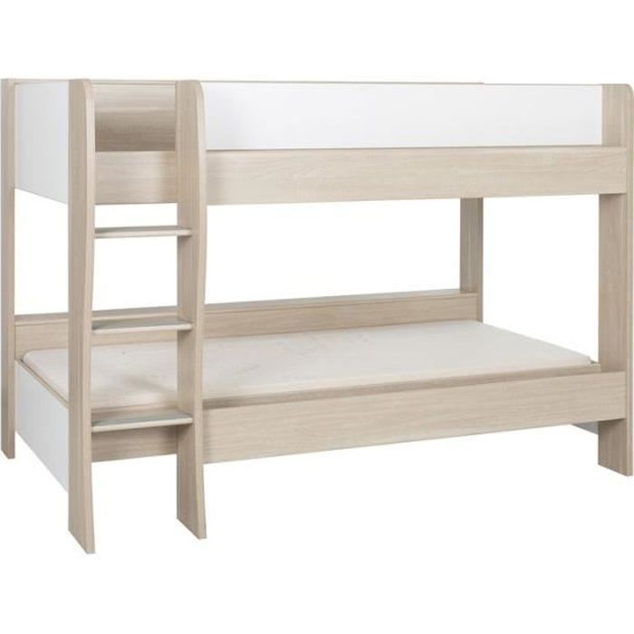 lit superposé bois/blanc - rosemie - l 209 x l 130 x h 145 - 90 x 200 cm - 2 places - contemporain - design