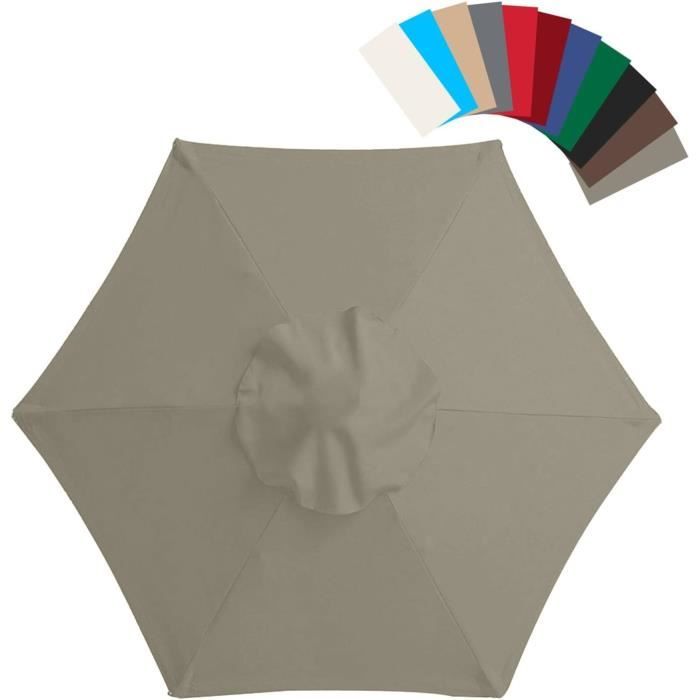 Toile De Rechange Parasol Jardin 3m Pour 6 Ou 8 Baleines - Housse Khaki Résistante UV