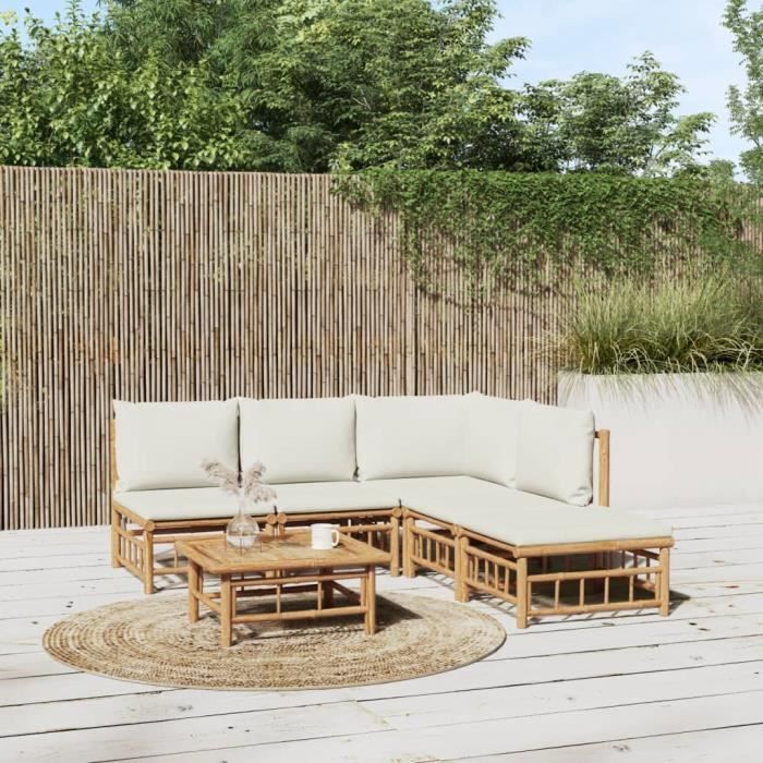 vidaXL Salon de jardin 6 pcs Bambou crème