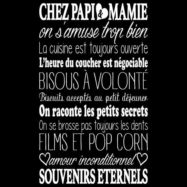 Sticker Décoration Texte Chez Papi et Mamie Coeurs, Format : 90x54 cm  BLANC TEX008