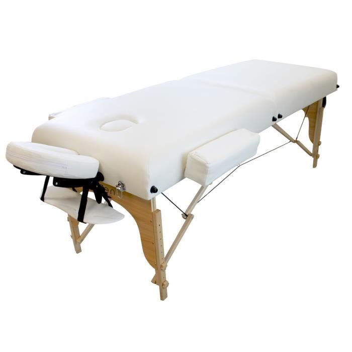 Table de massage 13 cm pliante 2 zones en bois avec panneau Reiki + Accessoires et housse de transport - Blanc - Vivezen