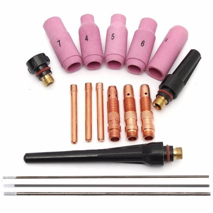 WelderElite Kit De Torche De Soudage TIG 123 Pièces – Buse En Aluminium, Pinces, Lentille à Gaz étroite #12, Tasse En Verre Résistant à La Chaleur, Consommables Pour WP-17/18/26
