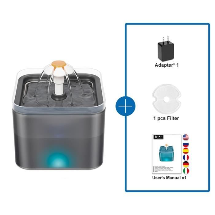 Fontaine à Eau Pour Chat Et Chien 2,2L, Ultra Silencieuse Avec Arrêt