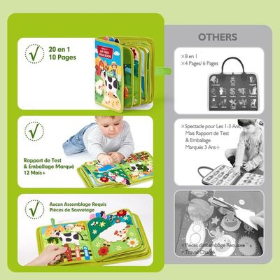 Busy Board Montessori – Sac D'activités En Feutre Pour Enfants 1 à 6 Ans – Motricité Fine, Fermetures, Lacets, Boutons – Cadeau éducatif Lumineux Avec Crayons Et Gomme – Portable Et Léger
