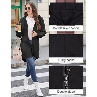 Sweat à Capuche Femme Zippé - Grandes Tailles, Manches Longues, Confortable Pour L'automne Et L'hiver
