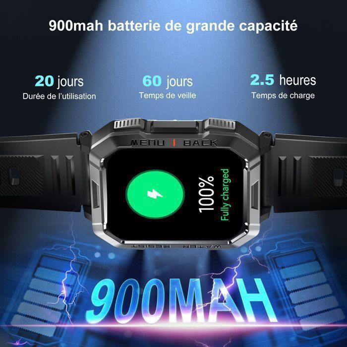 Montre Connectée Militaire 2025 – Appels, 960 MAh, Lampe Torche, Boussole, 120 Sports, étanche IP68, Pour Android Et IOS