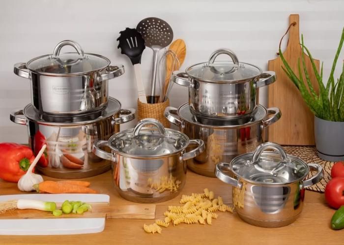 Edenberg Set de 12 casseroles, acier inoxydable, induction,avec ...