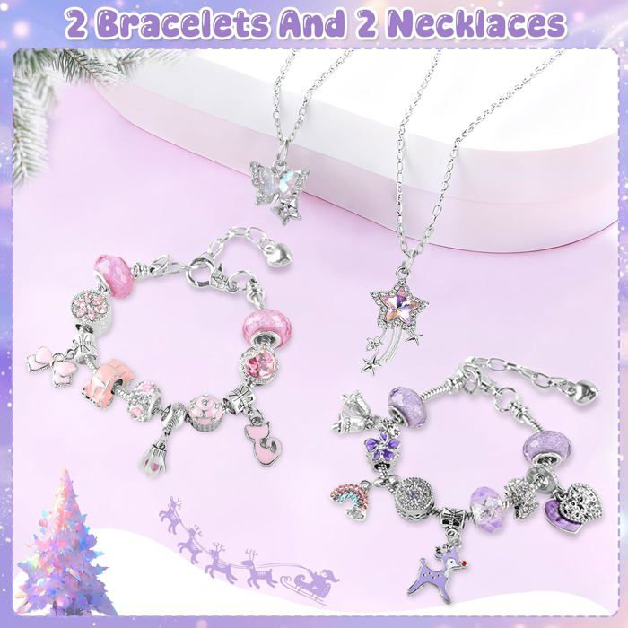 Calendrier De L'Avent 2025 Pour Filles Avec 24 Bijoux Uniques Pour Bracelet à Breloques, Collier, Boucles D'oreilles, Accessoires Pour Cheveux, Calendriers De Compte à Rebours De Noël Pour Enfants Et