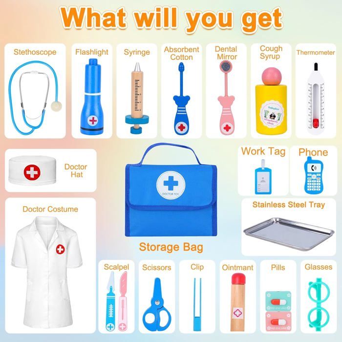 Mallette Docteur Enfant – Avec Vrai Stéthoscope, Thermomètre, Blouse Et Sac De Rangement – Jeu éducatif Dès 3 Ans