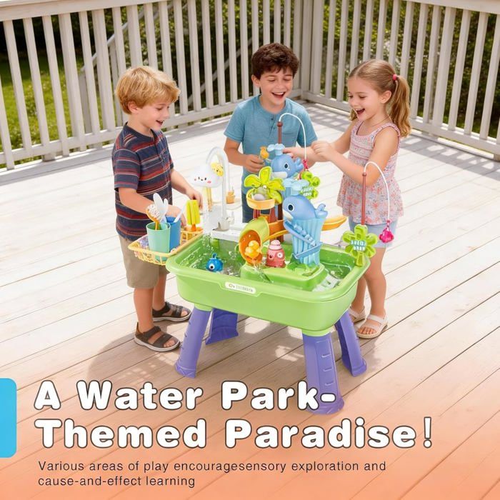 Table d'eau pour enfants - PZCC - Modèle Nuage - Robinet électrique - Circulation d'eau automatique - Bleu - Jeux - Jouets