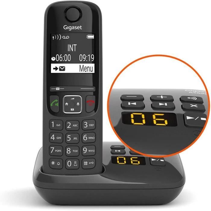 SH36201:Gigaset AS690A téléphone DECT sans fil avec répondeur intégré, noir