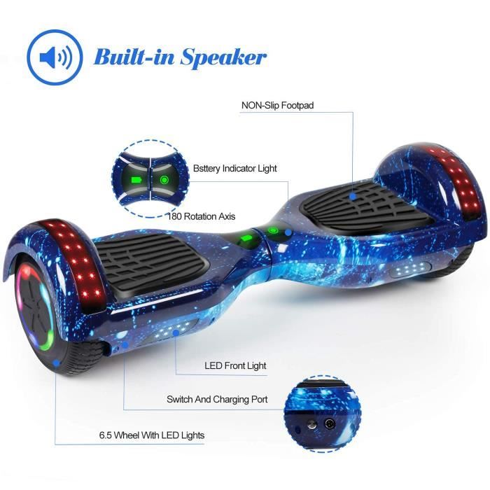 Hoverboard Enfant 6.5 Pouces Bluetooth LED Galaxy Bleu - Cdiscount Sport