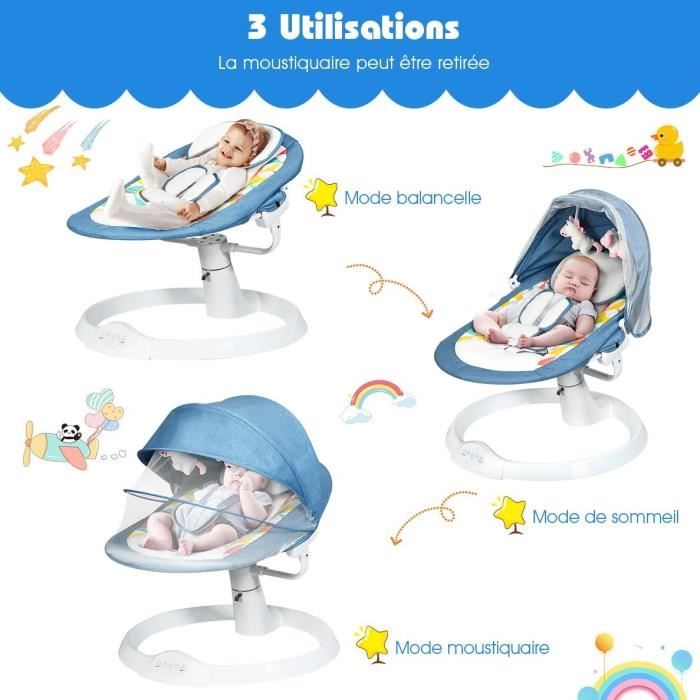 PASCAL Transat bébé pliable avec musiques et vibrations Bleu au meilleur  prix
